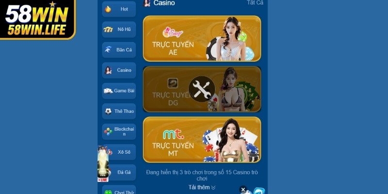 Sự hợp tác với nhiều nhà cung cấp hàng đầu tại sòng bài casino tại 58Win