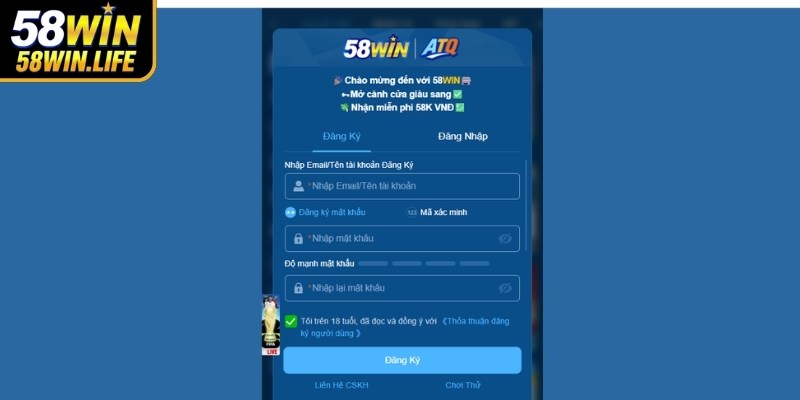 3 bước thực hiện đăng ký 58Win